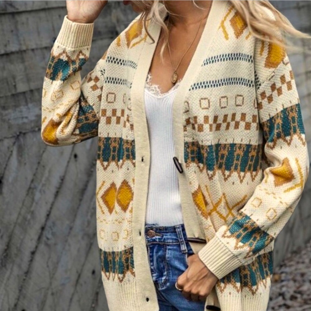 Native Print Sweater Cardigan